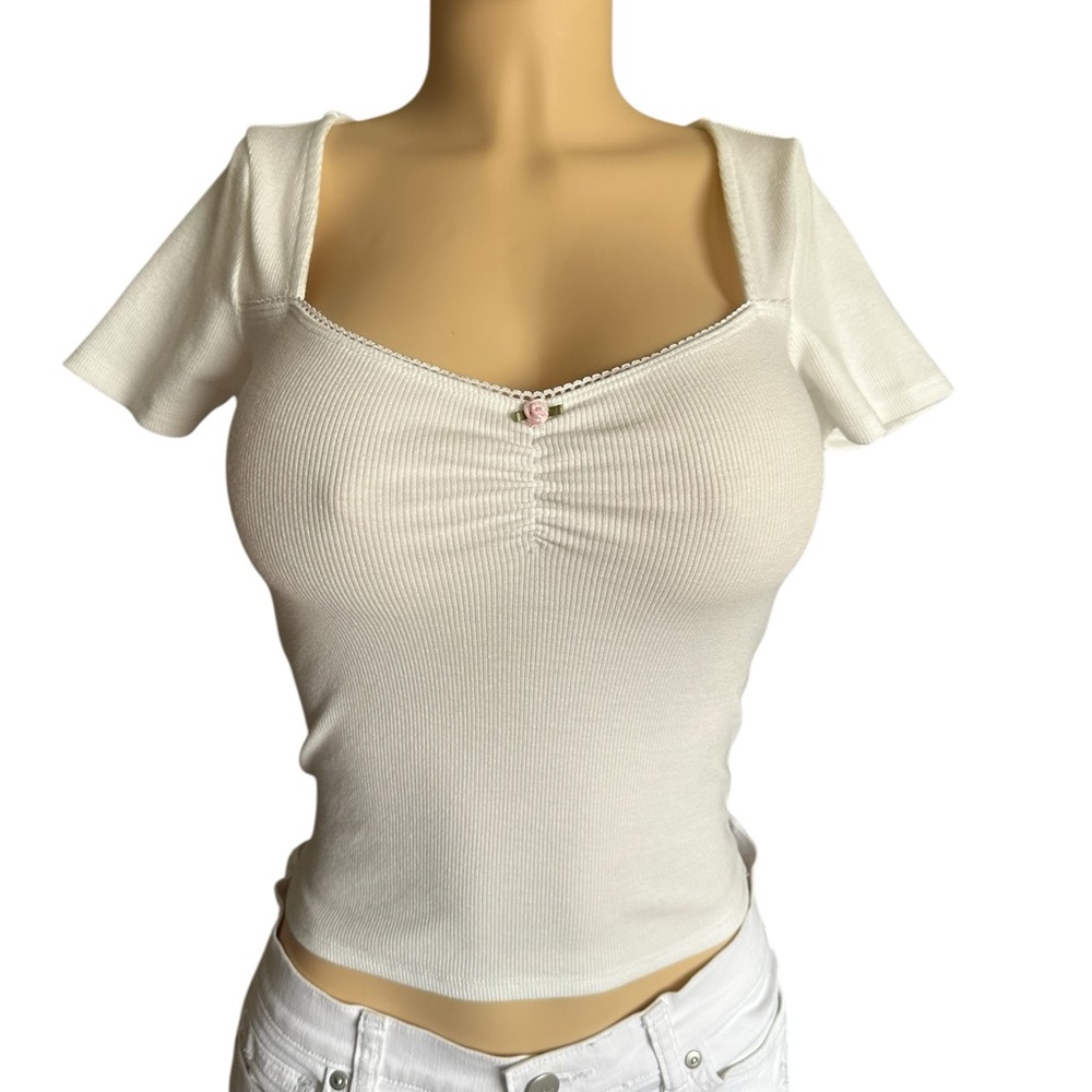 Mixed Threads Women’s White Ribbed Cropped Undershirt Top